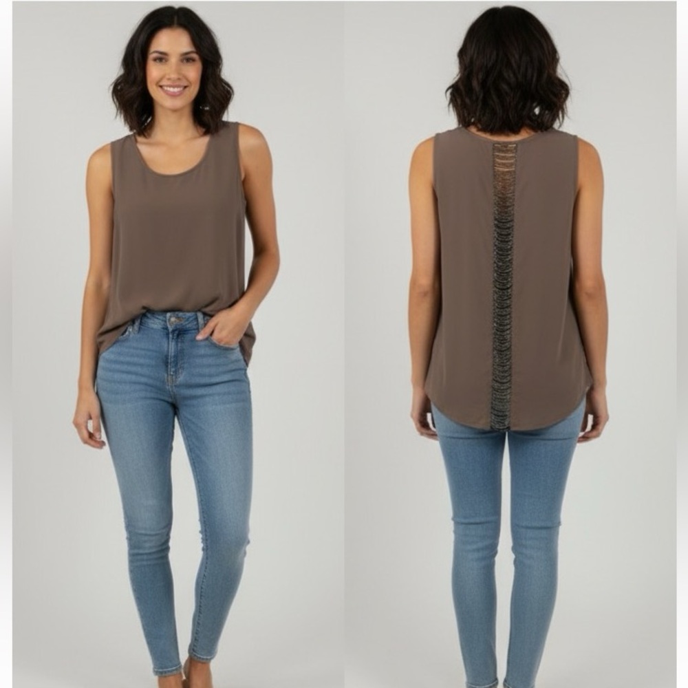 Angel Asymmetrical Brown Sleeveless Tank Top